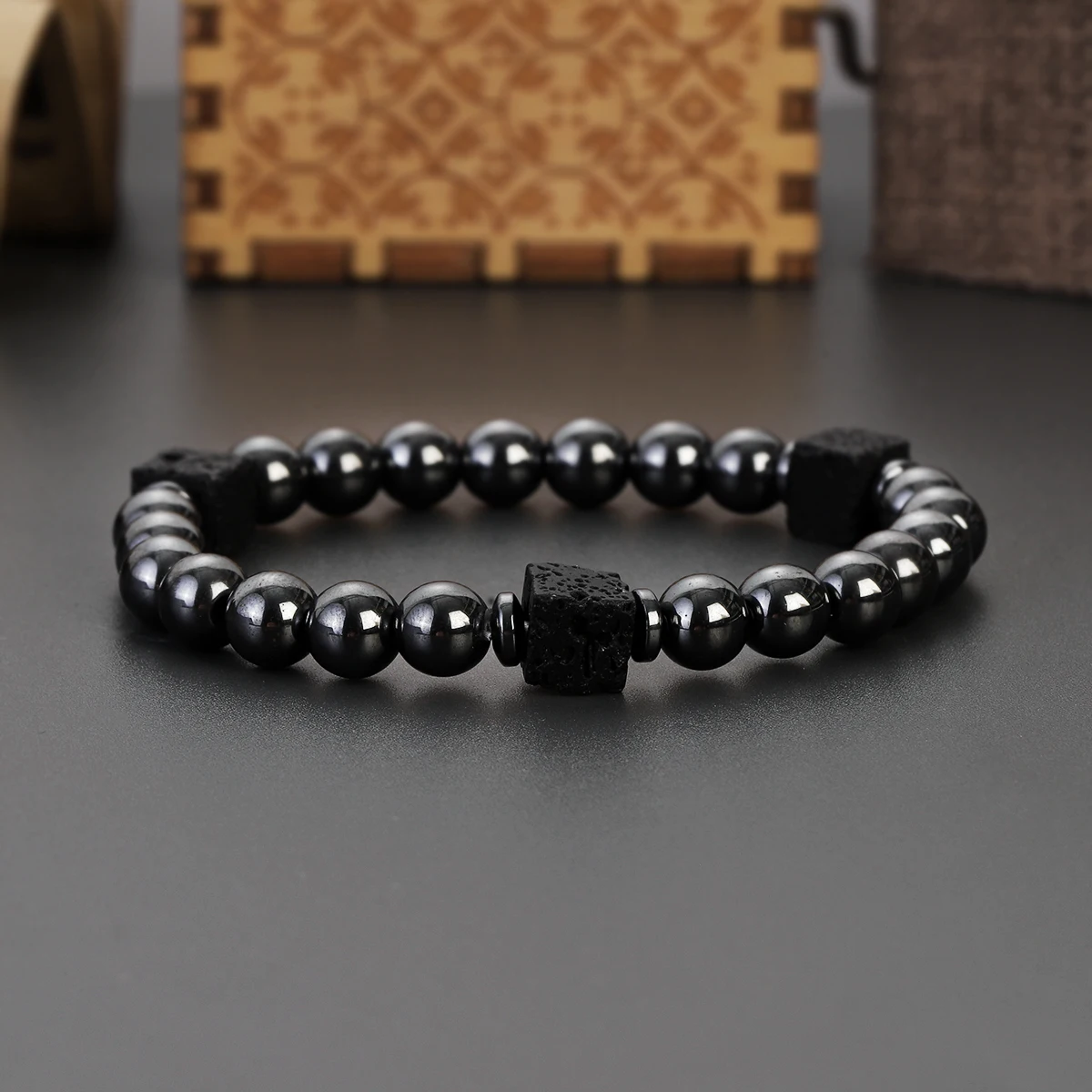 New Natural Magnetic Bracelet Black Volcanic Lava Stone Beads Bracelets Weight Loss Hematite Health Protection Women Men Jewelry
