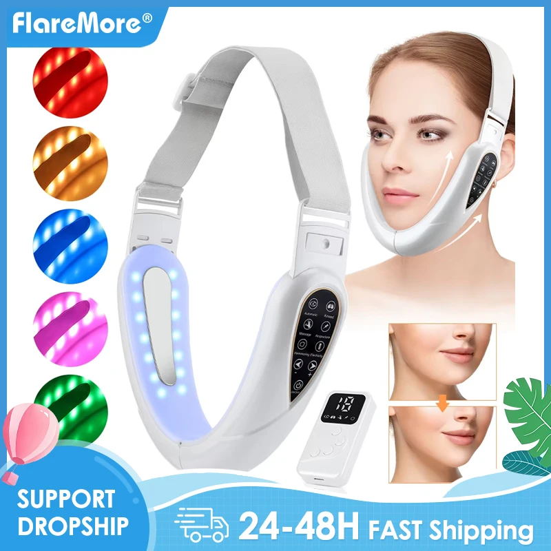 フェイシャル V リフティングマッサージャー振動装置 LED 光子療法二重あごリムーバー V 顔型頬リフトベルトマシン