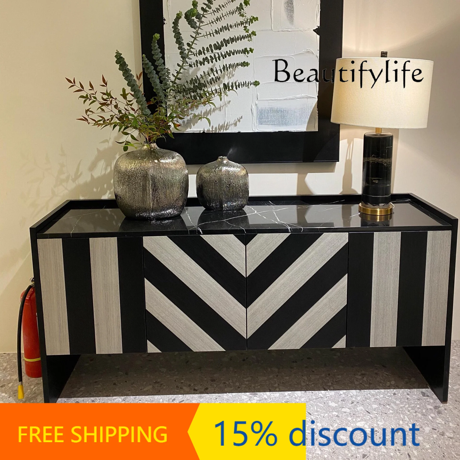 

RR Nordic Modern Minimalist Designer Zebra Pattern Dining Side Locker Hotel Villa Living Room Tea Entrance Cabinet