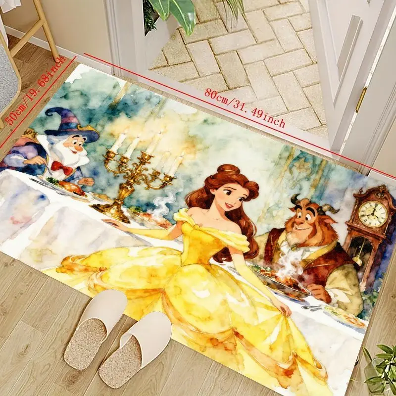 

1 шт. ковер Disney «Красавица и чудовище» для домашнего декора гостиной, сцена «Принцесса Белль и чудовище», большой ковер с цветочным принтом для ребенка