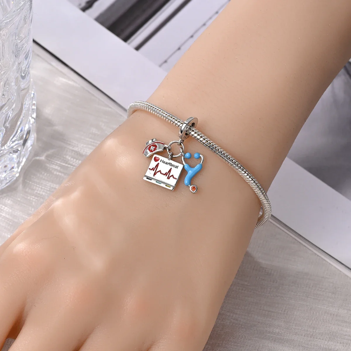 925 Sterling Silver Doctor Nurse Auscultation Beaded Fit Original Bracelet DIY High-end Fine Jewelry Gift for Women