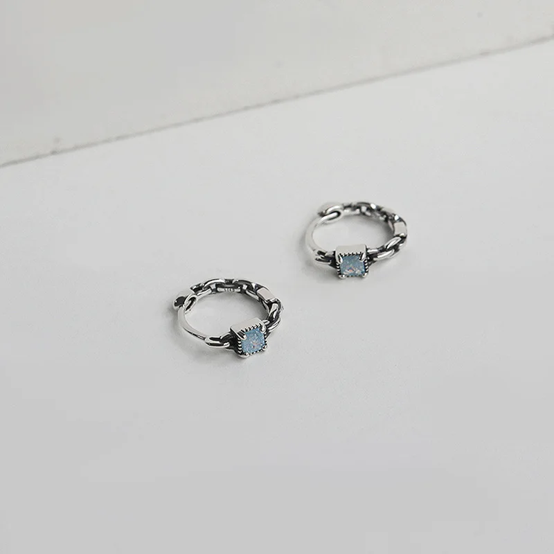 Pendientes de aro de cristal cuadrados para mujer, joyería de moda, Plata de Ley 925 auténtica, XY0190