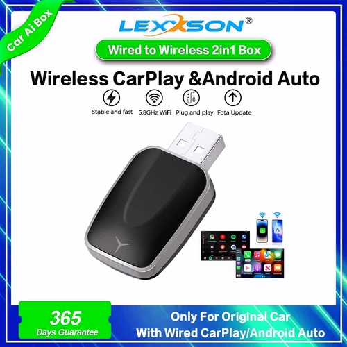 Imagen 1 del producto Mini adaptador 2 en 1 AI Box con cable a Carplay inalámbrico y Android Auto Compatible con 99% de coches Plug and Play WiFi Smart Dongle