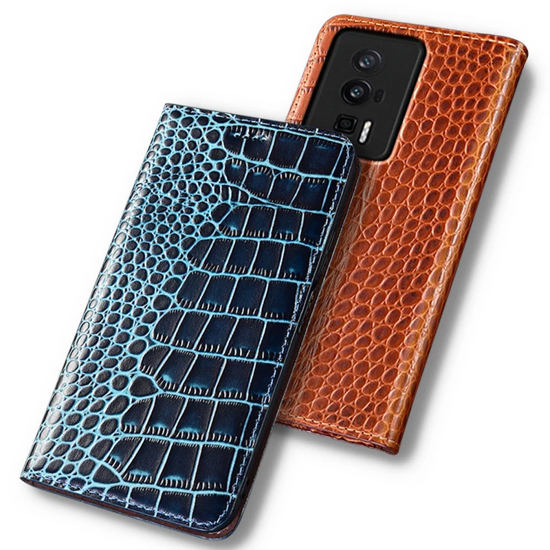 Flip Case For XIAOMI POCO F6Pro F5 F6 Pro 5G Crocodile Pattern Magnetic Cover Cowhide Genuine Leather Card Pocket Wallet Covers