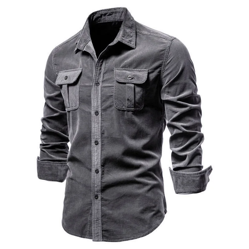 Fashion Solid Men Shirts Quality New Single Breasted 100% Cotton Men's Shirt Autumn Business Casual Men Multiple pockets T Shirt