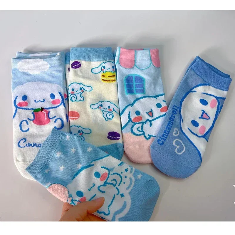 5pairs Kawaii Sanrio Kuromi Socks Cinnamoroll My Melody Anime Cute Student Summer Thin Movement Socks Toys for Girls Lovely