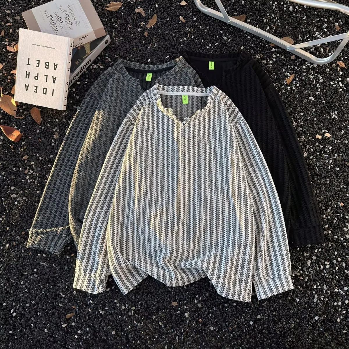 

American Retro Casual V-Ne Knitted Sweater Men's Color Open Cardigan Loose Fit Winter Outerwear Comfortable Polyester