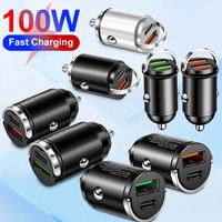 100W Mini Car Charger Lighter Fast Charging For iPhone QC3.0 Mini PD USB Type C Car Phone Charger for Xiaomi Samsung Huawei