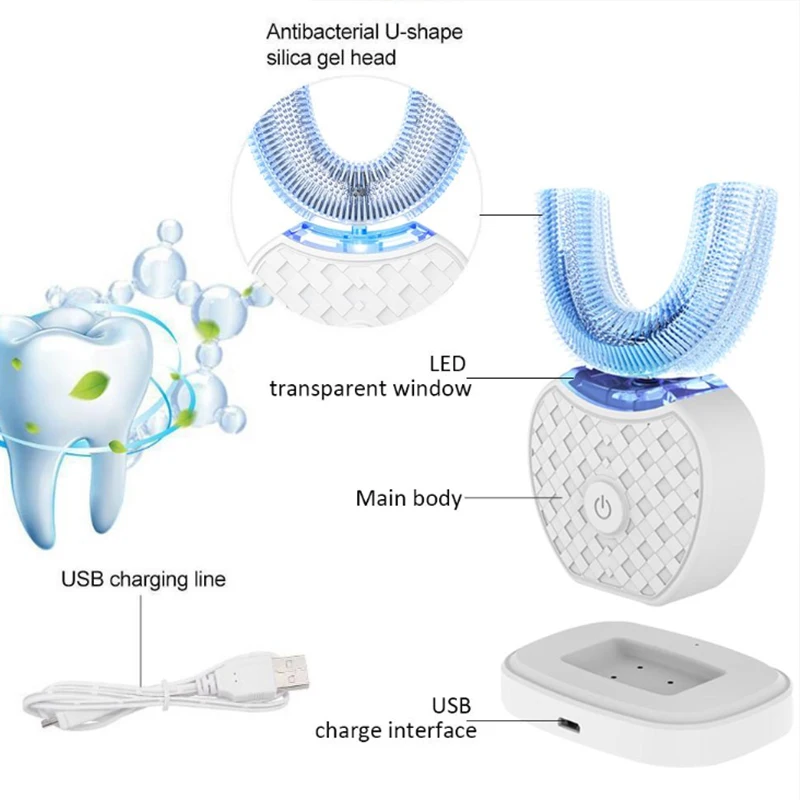 360° Portable Silicone Whitening Electric Toothbrush - Home Dental and Oral Cleaning Tool - Waterproof USB Charging