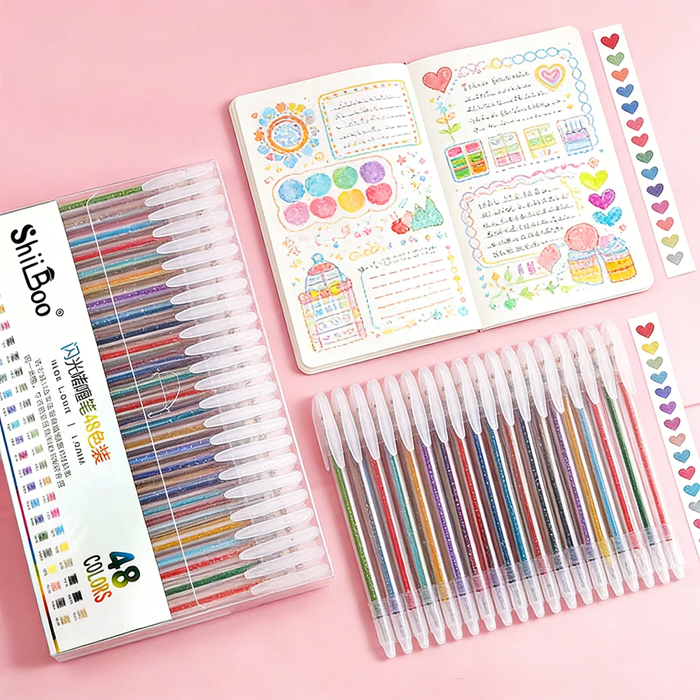 

8-60 Colors Metallic Glitter Gel Pens 1.0 mm Color Ballpoint Pen Book Card Long Lasting Writing Drawing Marking Coloring DIY Art