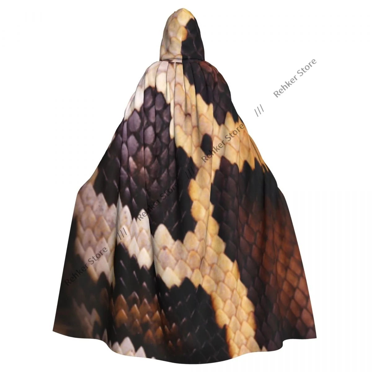 Adult Halloween Python Snake Skin Scales Pattern Cloak Cape Hooded Medieval Costume Full Length Dress Coat