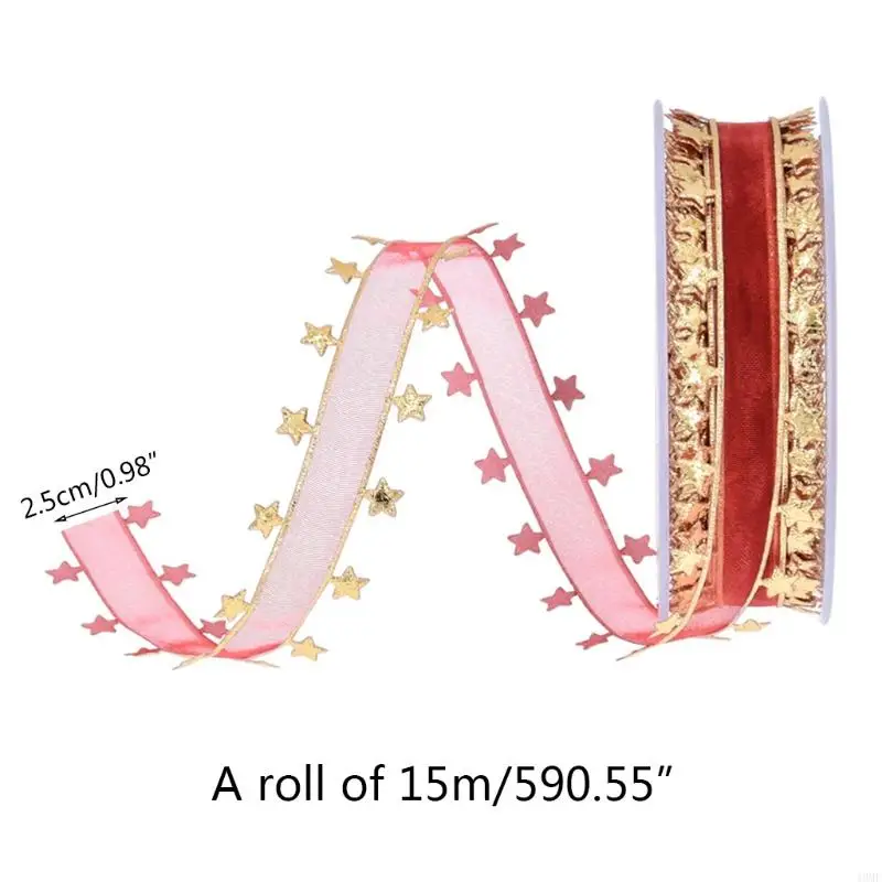 49MF Golden Silver Embossing Star Ribbon Gift Wrapping Christmas Ribbon Roll
