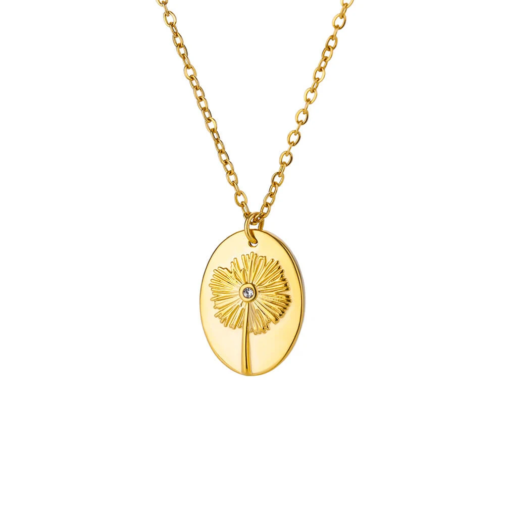 Zircon Dandelion Oval Necklaces For Women Gold Color Stainless Steel Necklace Pendant Jewelry Female Fashion Neck Chain 2024 New