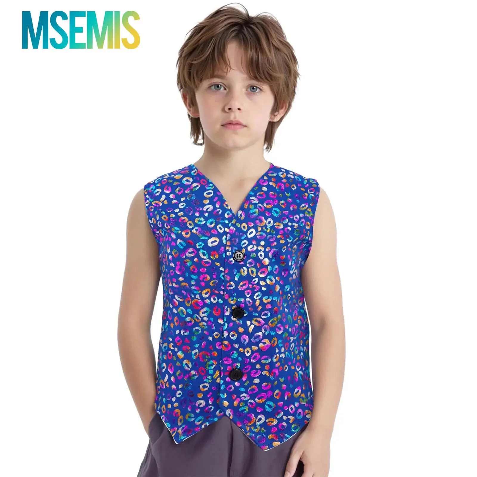 

Детский жилет с леопардовым принтом для мальчиков и девочек, топы в стиле хип-хоп, джазовый танцевальный костюм, жилет на пуговицах с асимметричным подолом