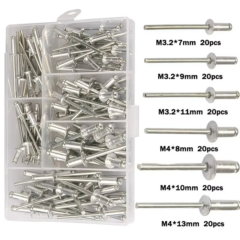 120 Pieces Aluminum Blind Rivets M3.2 M4 Round Head Blind Rivet Set, Furniture Rivet Combination Set