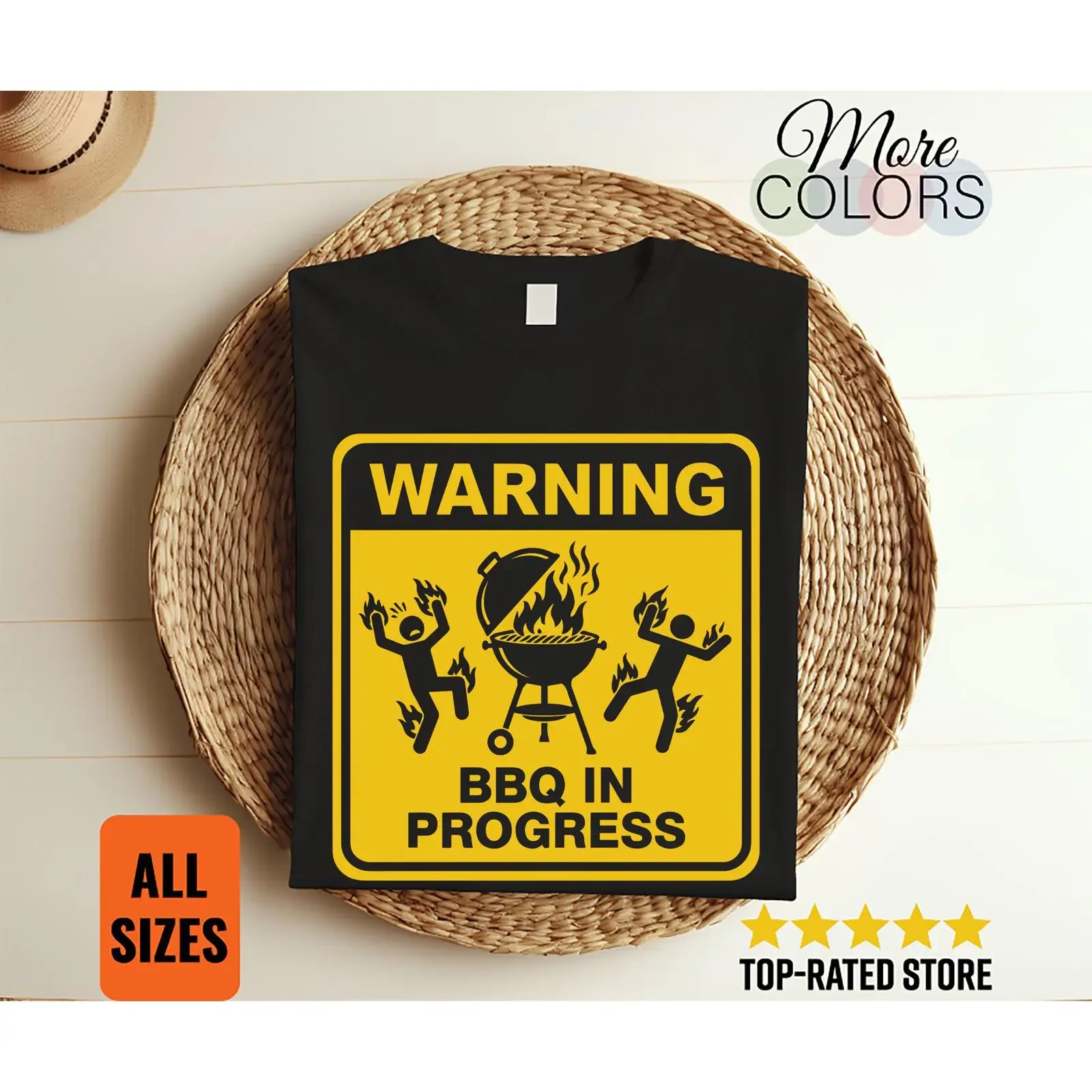 Warning BBQ In Progress T Shirt Funny Grilling Barbecue Cookout Apparel vintage Washed Comfortable Casual Soft Stylish