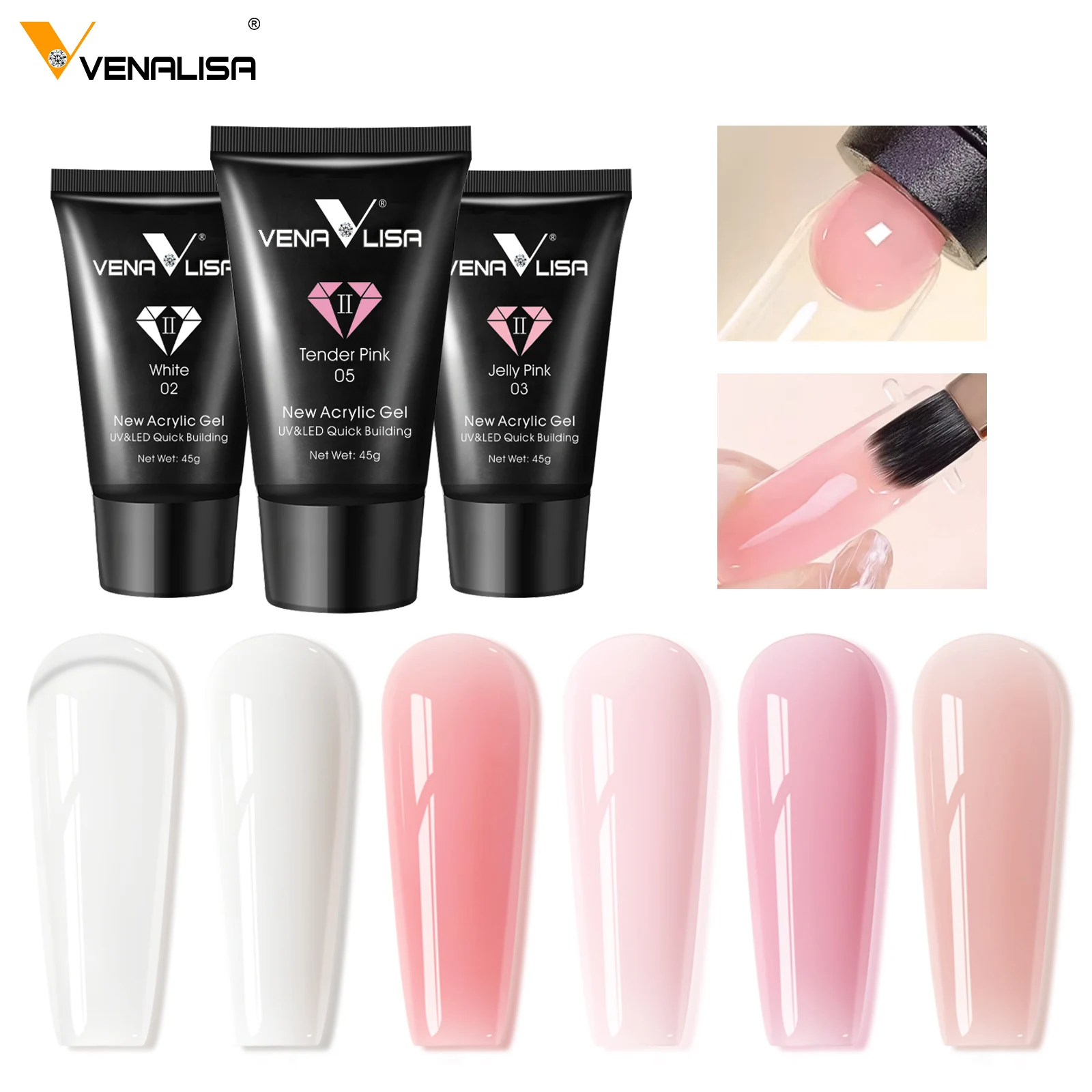 45g VENALISA Acrylic Hard Jelly Gel Pink Poly Nail Manicure Gel Semi Permanent Extension Soak Off UV Construction French Gel
