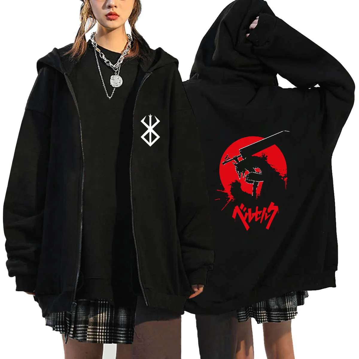 Anime Berserk Zip Hoodies Sweatshirts Oversized Coat Tops Womens Mens Fashion Zipper Cardigan Streetwear Sudaderas Jackets