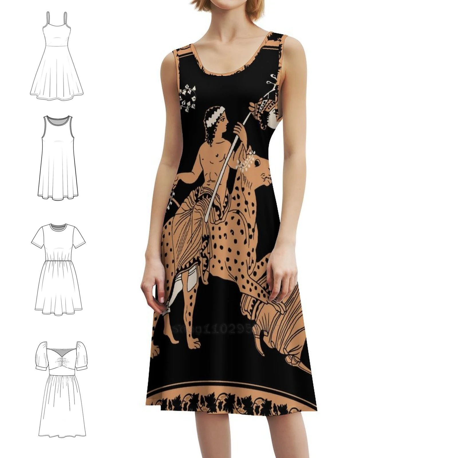 كاتم الصوت Dyonisos & Maenad الكورية نمط فستان كاجوال للنساء بسيط اليومية مكتب سيدة فساتين الآلهة اليونانية الأساطير اليونانية #1