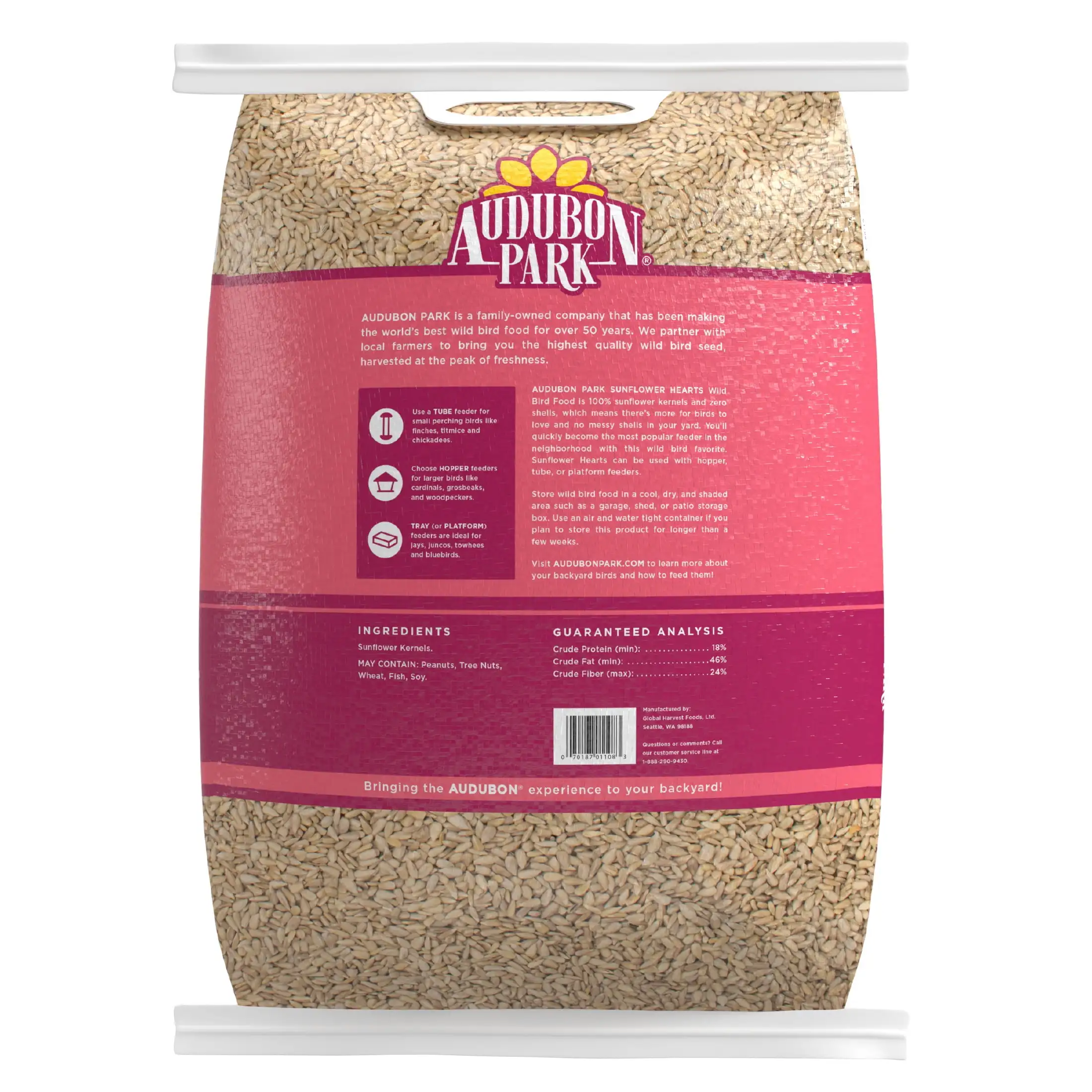 Audubon Park Sunflower Hearts, Wild Bird Food, Seco, 1 contagem por pacote, 15 lbs