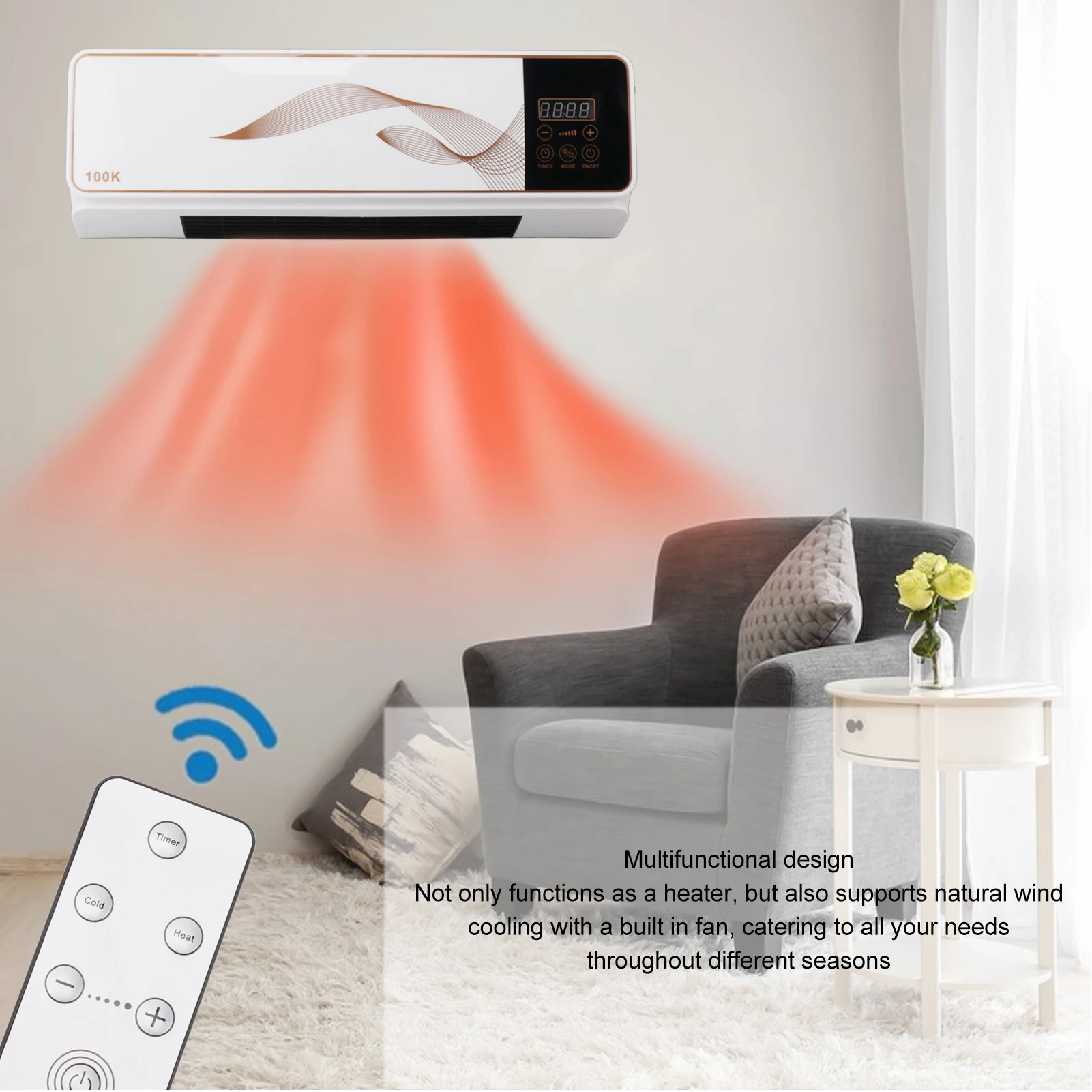 Mini Wall Heater Fan Heating Machine 220V ABS and PP Efficient Wind Wheel Structure Natural Wind Cooling Function for Bathroom