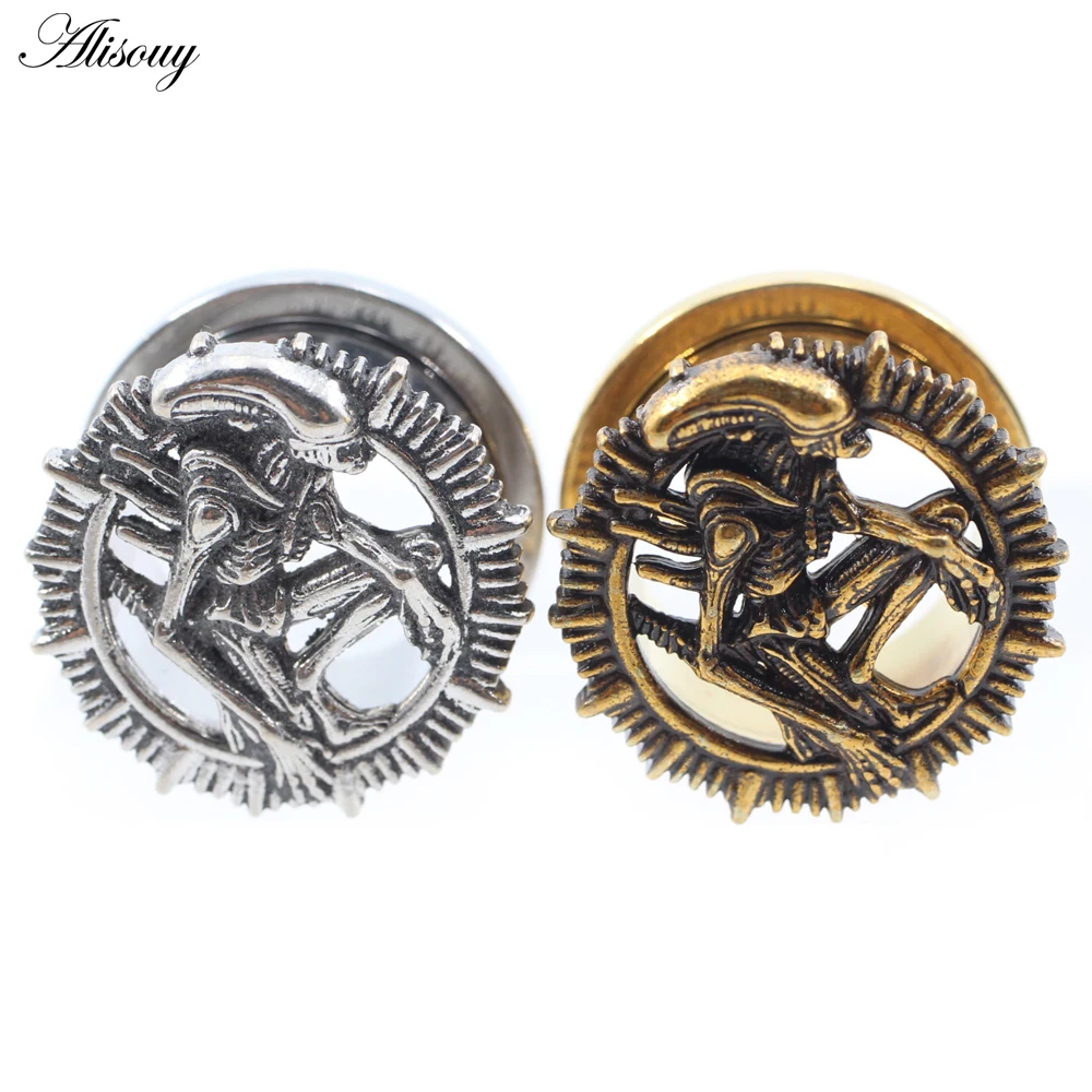 Alisouy 1PC Stainless Steel Alien Fang Cone Threaded Ear Tunnels Plugs Expander Stretcher Gauge Earrings Piercing Body Jewelry
