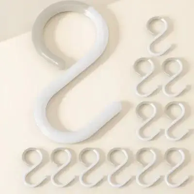 

12Pcs S Hooks Plastic Multipurpose Rustproof Bathroom Kitchen Hanging Holder for Towels Keys Clothes Storage Keys S Hooks