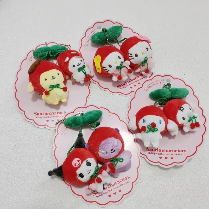 Anime Sanrioed Cherry Shaped Plush Toy Decoration Brooch Bag Pendant Kawaii Hellokittys My Melody Kuromi Plush Doll Keychain