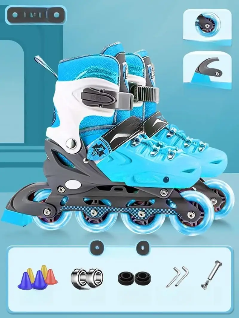 Łyżworolki wrotki kask naklejka bąbelkowa zestaw do jazdy na świeżym powietrzu dla początkujących dorosłych Unisex migające 4 koła trampki z wrotkami