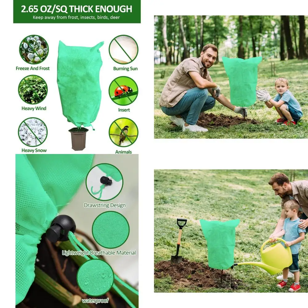 

Reusable 24x32 Plant Cover for Winter Protection, Green Frost Blanket with Drawstring for Outdoor Plants, Bird & Insect Deterren