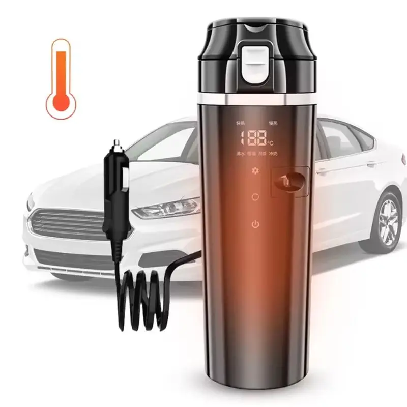 12V/24V Car Heating Cup Digital LCD Display Electric Kettle Stainless Steel Car Heated Smart Mug 500ML Heated Kettle
