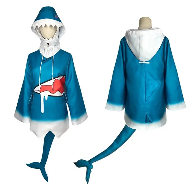 

Hololive Gawr Gura Shark Costume Full Set Cosplay Tail Blue Hoodie Props Accessories Youtuber Role Play Party Carnival Dress Upx