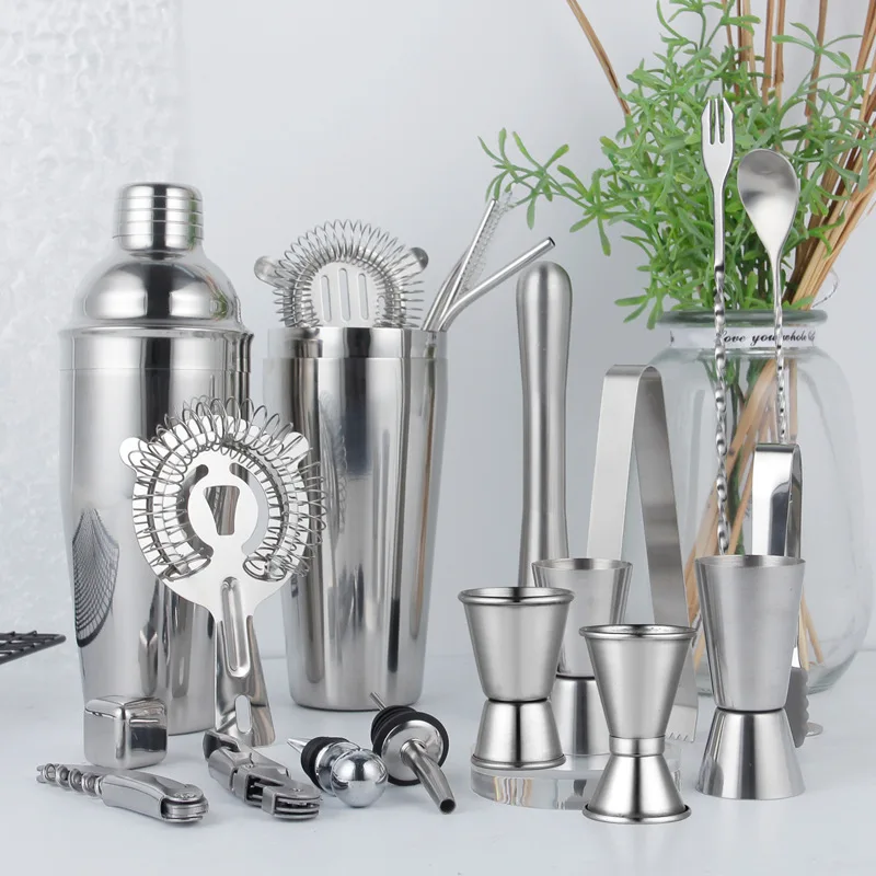 Stainless Steel Cocktail Shaker Bartender kit Bar Jigger Double Spirit Measuring Cups Spoon Bottle Pourer Bar ware Kitchen Tools