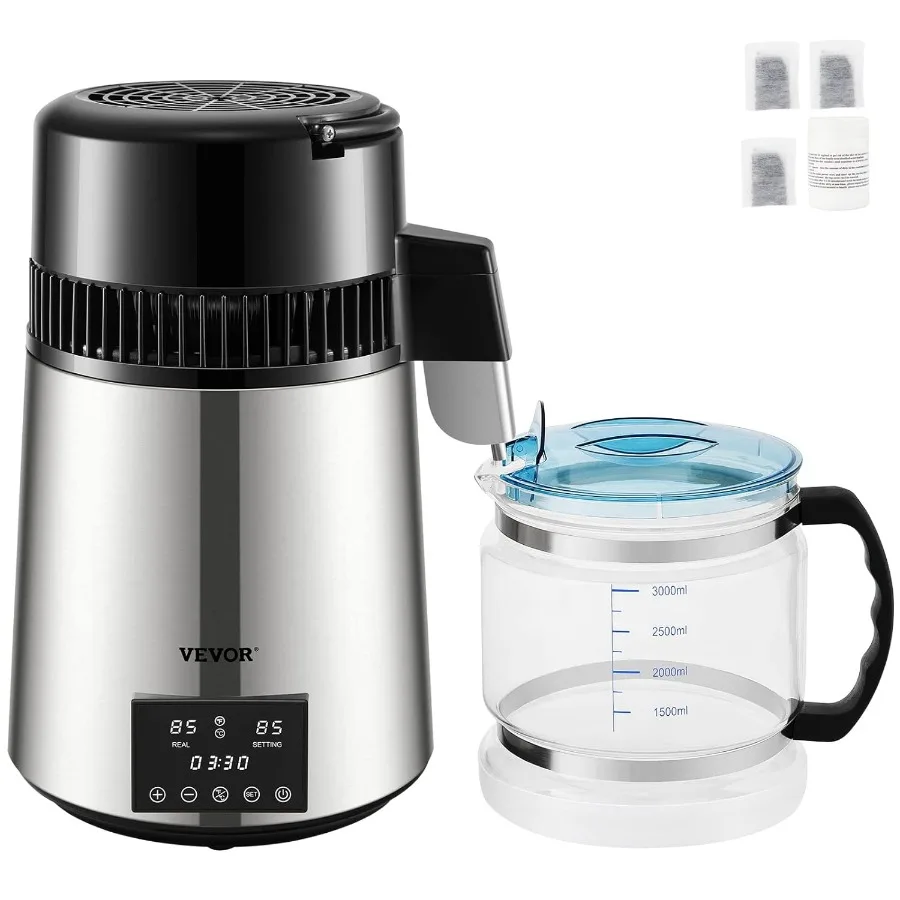 

Countertop Water Distiller with 304 Stainless Steel Construction for Home and Laboratory Use 0.3Gal/H Capacity Programmable Tim