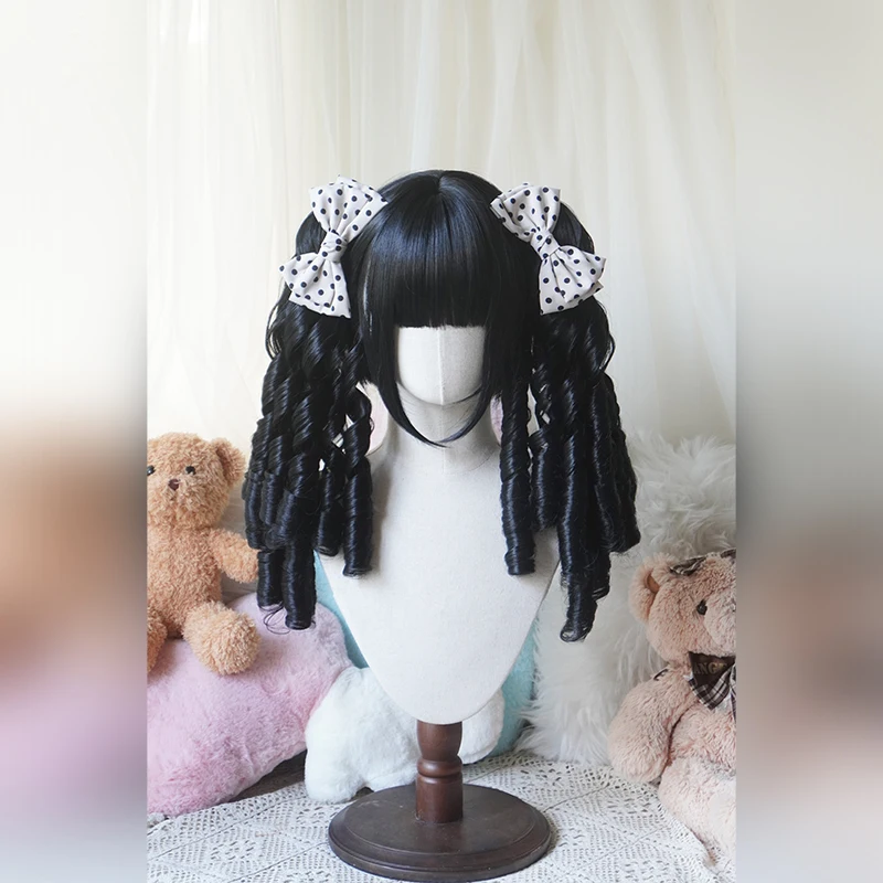 Lolita Style Curly Double Ponytails Wig | Heat Resistant Synthetic Hair with Bangs for Cosplay, Halloween, Anime Theme Part