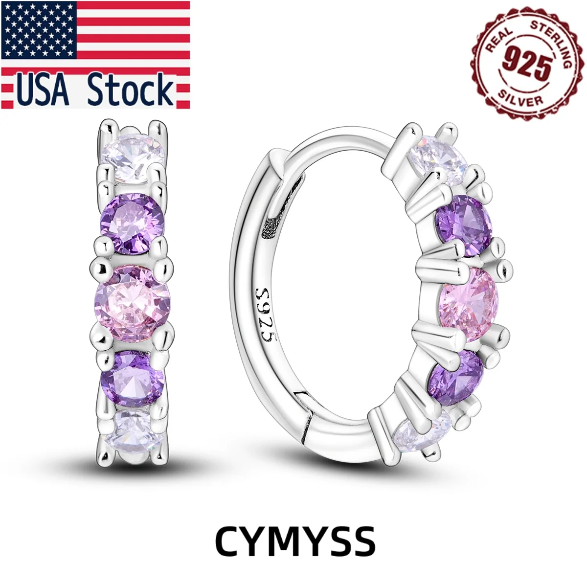

CYMYSS 2025 New 925 Sterling Silver Pink Purple Gradient Earrings Boutique Birthday Party Gift Trend Jewelry Women's Earrings