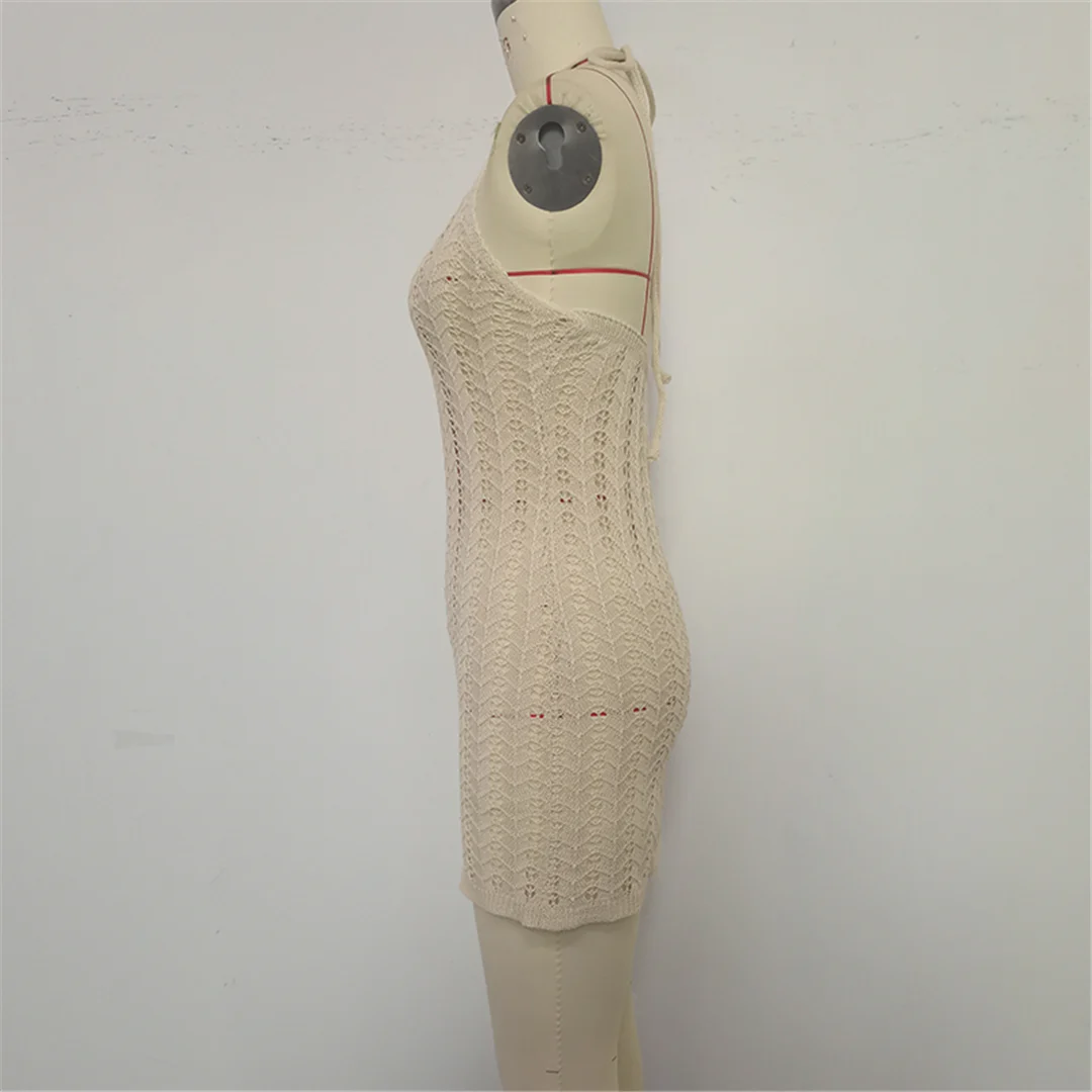 Halterneck, rückenfreies, gehäkeltes, gestricktes Tunika-Strandkleid, Strandmode, Strandbekleidung, Strand-Cover-up, Damen, V6480 – Detail 13