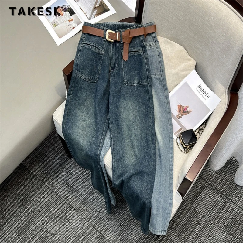 

Harajuku Casual High Waist Loose Jeans Blue Pants 2023 Autumn Winter Women's Y2K Wide Leg Baggy Vintage Style Denim Trouser