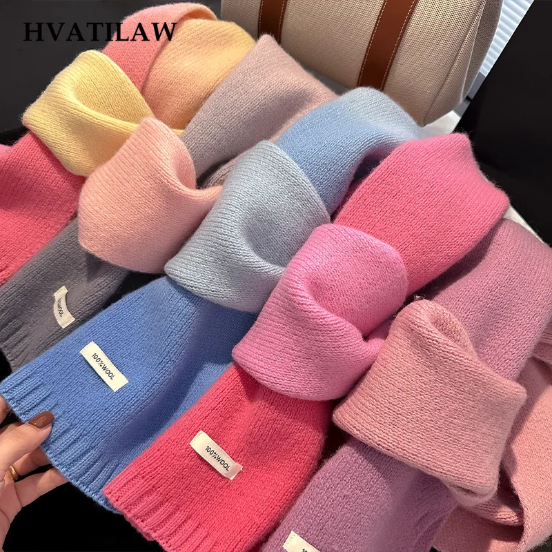 Women 100% Wool Color Block Knit Scarf Stole Autumn Winter Thick Warm Shawl Neck Wrap Fashion Scarves Pashmina Poncho Accessory