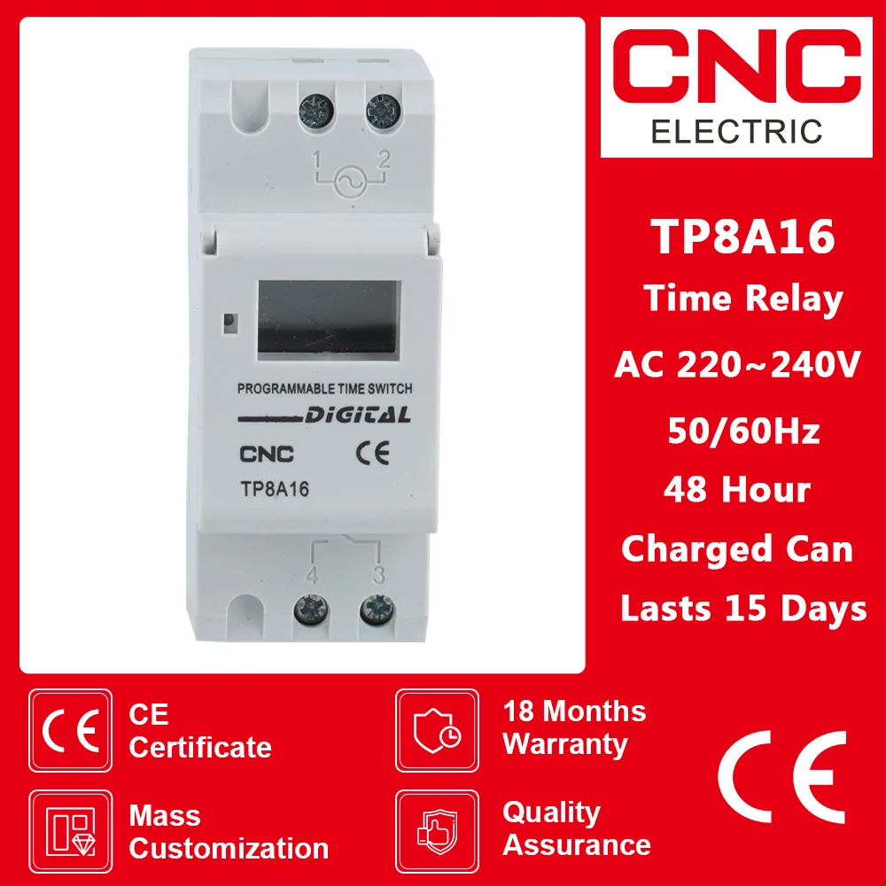 CNC TP8A16 AC 220V 16A 30A Din Rail Weekly 7 Days Programmable Digital TIME SWITCH Relay Timer Control