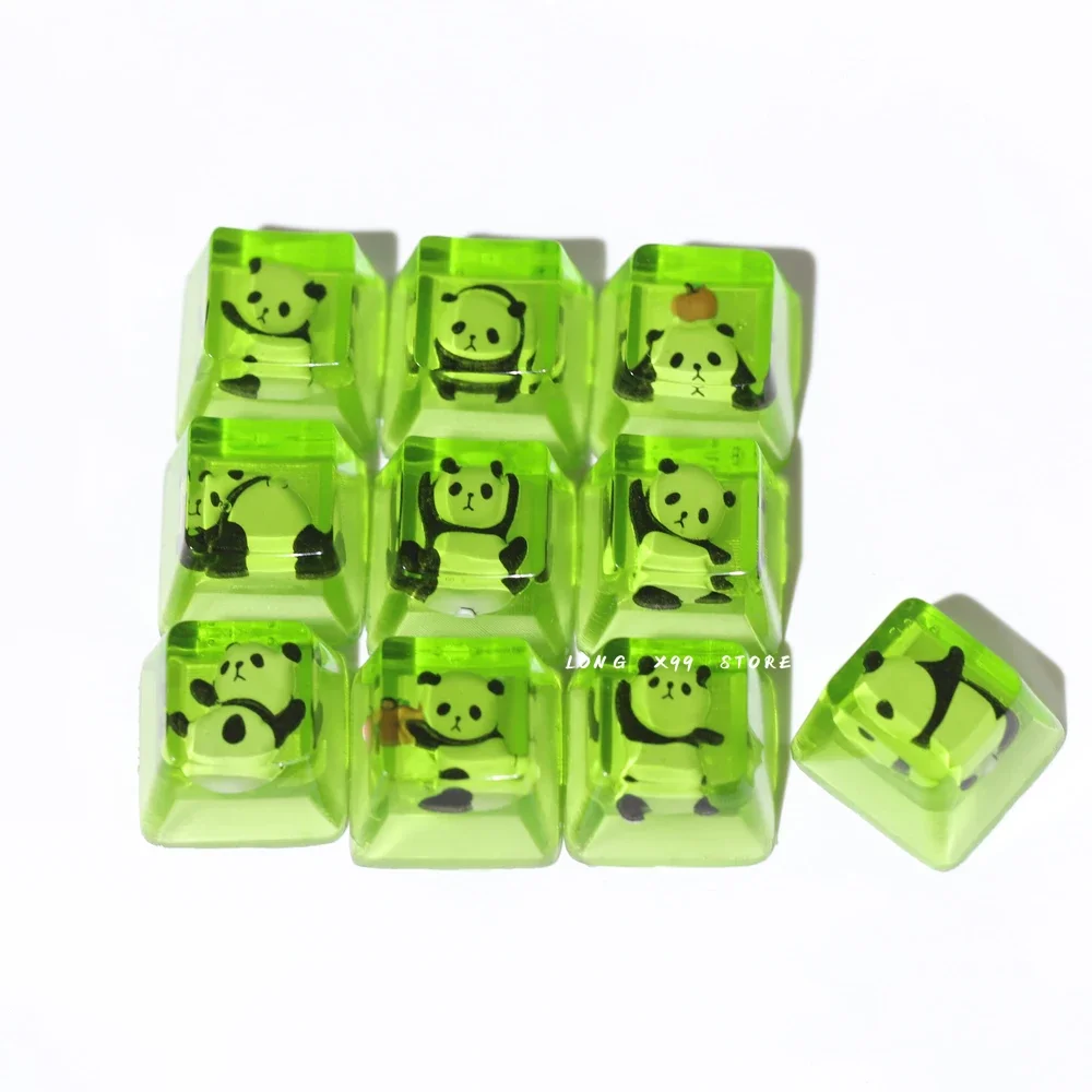 Lindo panda transparente Keycap OEM perfil hecho a mano resina personalizado Panda verde Keycaps eje transversal Teclado mecánico Keycap