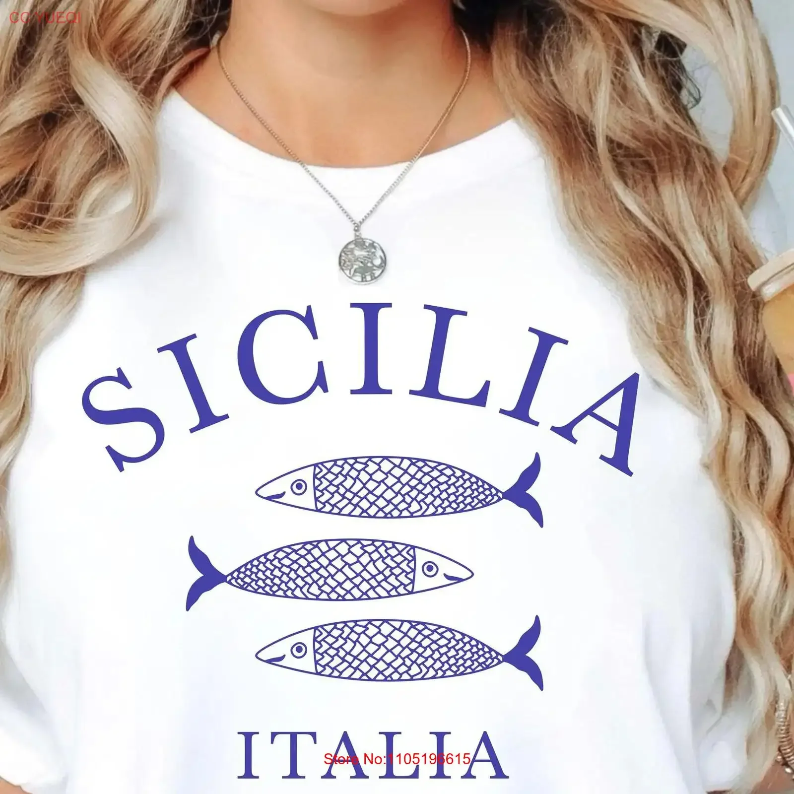 Sicilia Sardinas Camiseta Isla Italiana Pescado Mar Mediterráneo Costa Italia Sicilia vintage Lavado ropa de diseñador Casual