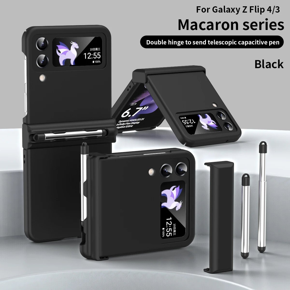 

Double Hinge Protective Pencil Case for Samsung Galaxy Z Flip 4 Armor Shockproof Hard Cover for Samsung Galaxy Z Flip 3 5G