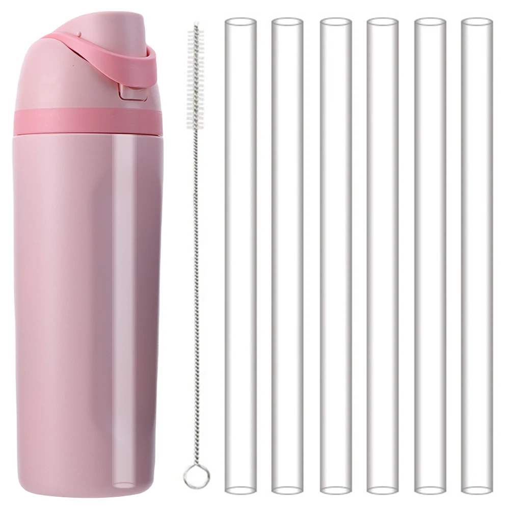 6Pcs Long Straws with Cleaning Brush Drinking Straws Transparent Straw for Owala FreeSip 24/32oz Cup Accessories