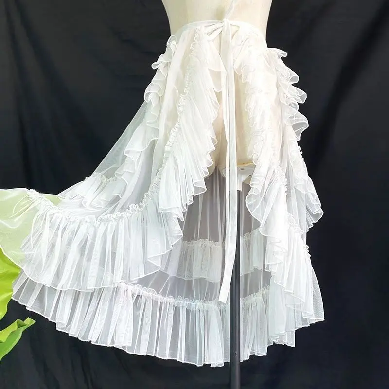 Sweet Elegant Layered Tulle Ruffle Skirt Women Lolita Feminine Romantic Design Length Skirt Casual Summer Wear Party Clothing