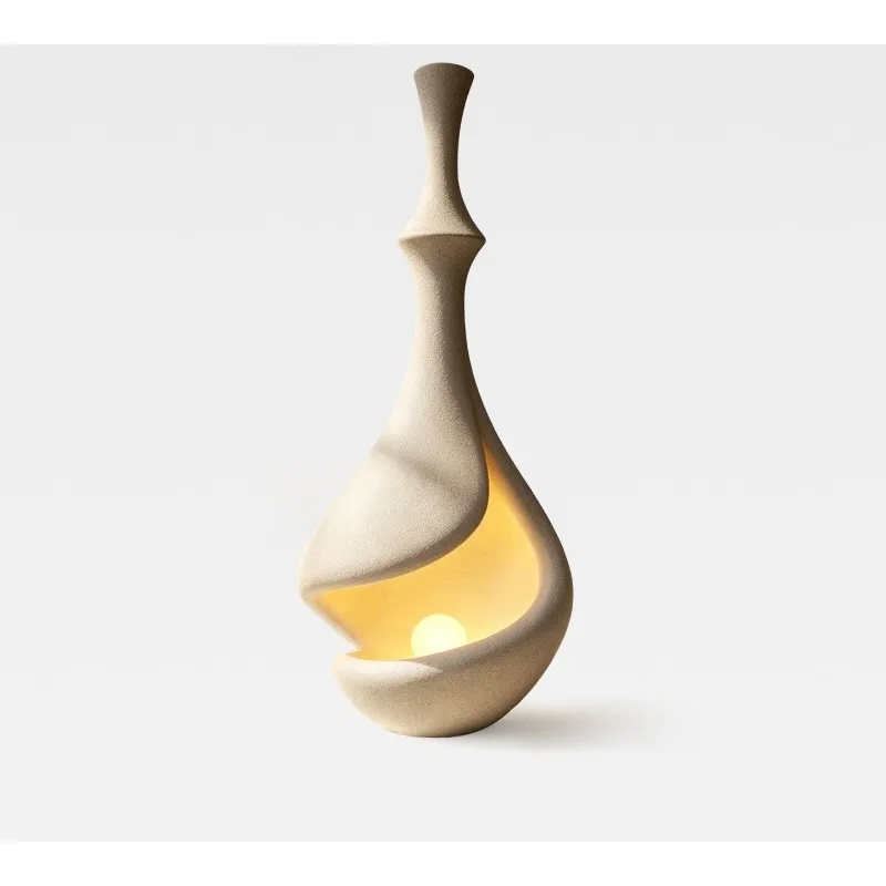 Wabi-sabi wind living room art floor lamp, designer's original bedroom study cream atmosphere lamp decoration