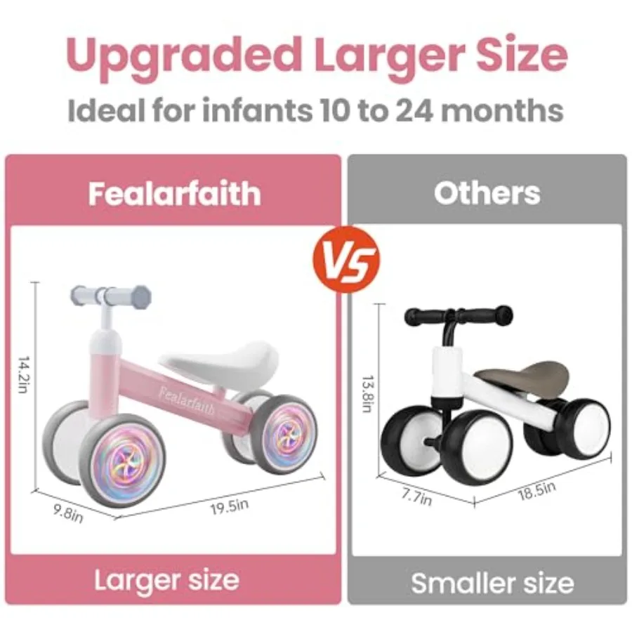 Vélo d'équilibre pour bébé de 1 an, pour garçons et filles, premier vélo avec 4 roues lumineuses colorées, vélo d'équilibre pour tout-petits de 12 à 24 mois