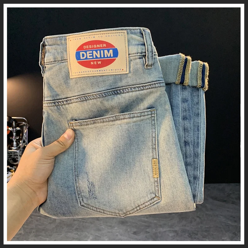 

Summer luxury thin MEN'S jeans 2024 new fashion brand retro embroidery casual straight barrel wadded versatile denim pants