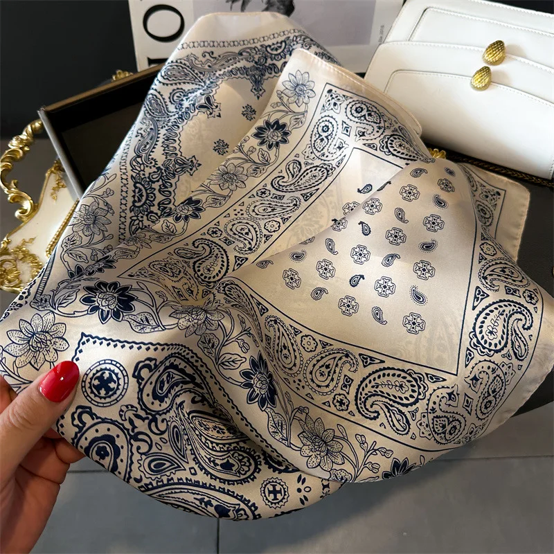 2024 Spring/Summer New 70*70cm Square Scarf Breathable Cashew Print Neckerchief Women’s Classical Imitation Silk Bandannas