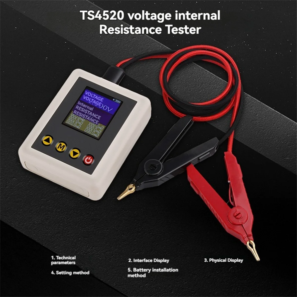 TS4520 Voltage Resistance Tester 1.77 Inch TFT with Kelvin Clip Support Fine-Tuning HD Color Screen Display Tester